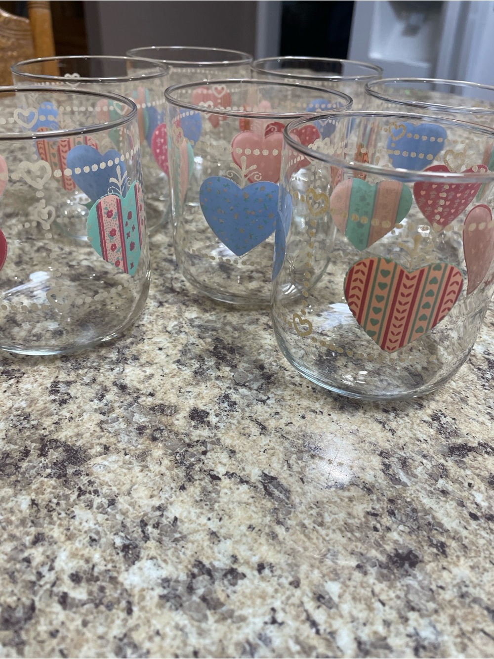 Vintage Libbey Quilted Hearts 10oz Juice Glasses. Set of 7. EUC